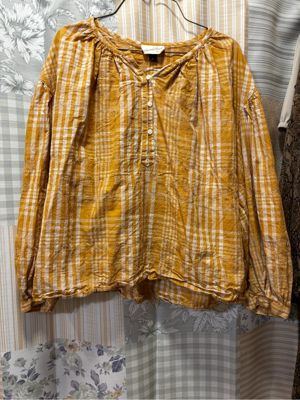 Universal Thread Mustard Plaid Button-Front Peasant Tunic